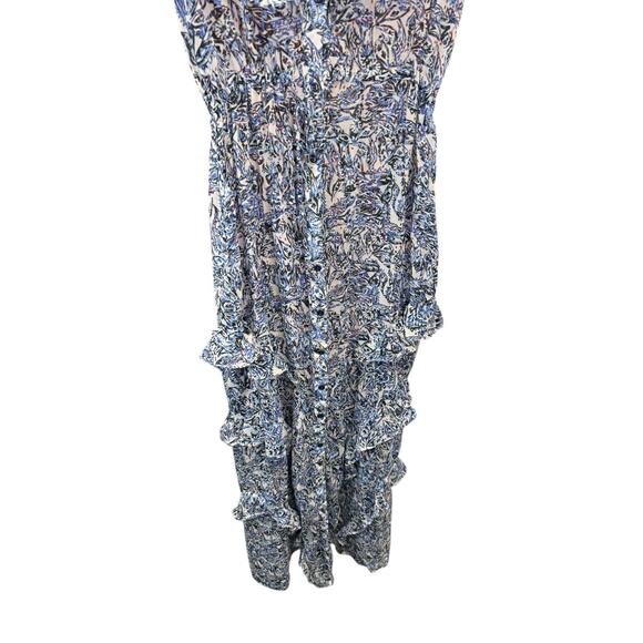 Saloni Lizzie Silk Maxi Dress Blue Ruffle Floral Sleeveless V Neck Tie Waist XS - Picture 7 of 14